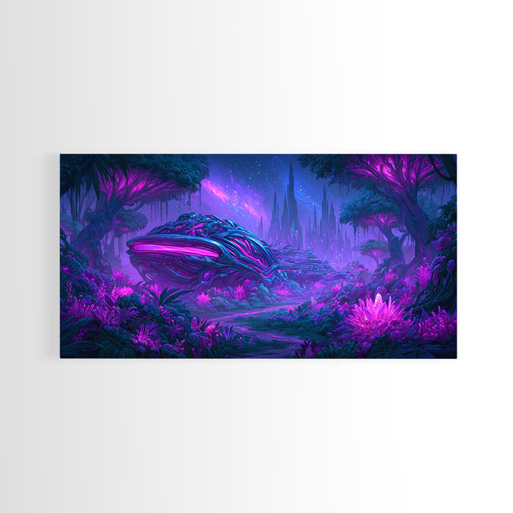 Alien Jungle with Bioluminescent Plants Canvas Print, Scifi Art, Canvas Print, Living Room Decor, Fine Art, Orbit, Weird Art, SCI-2x1-49
