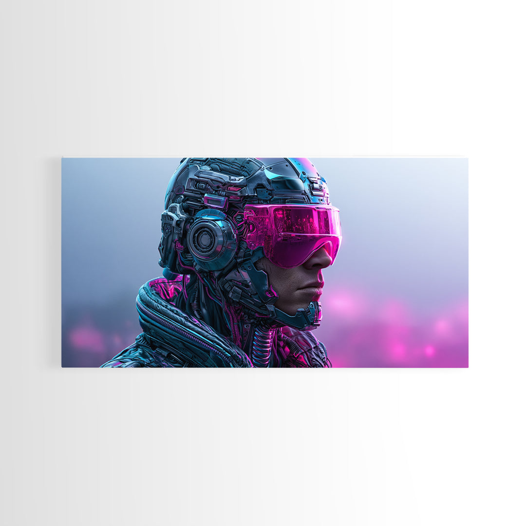 Cyborg Portrait with Reflective Visor Framed Canvas Print, Scifi Art, Original Art, Living Room Decor, Fine Art, Orbit, SCI-2x1-5