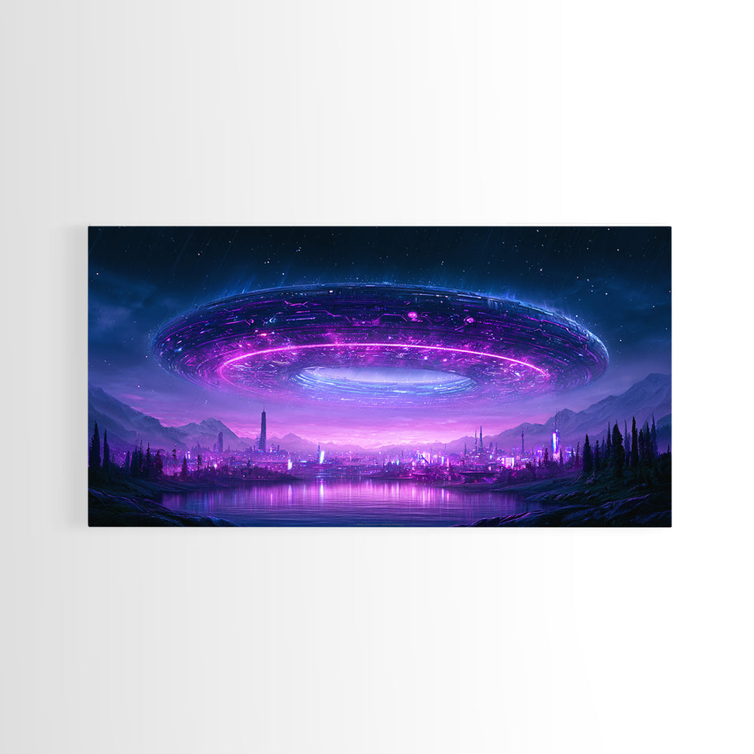 Giant Ring World Seen from a Valley Canvas Print, Scifi Art, Wall Decor, Living Room Decor, Fine Art, Orbit, Living Room Art, SCI-2x1-52
