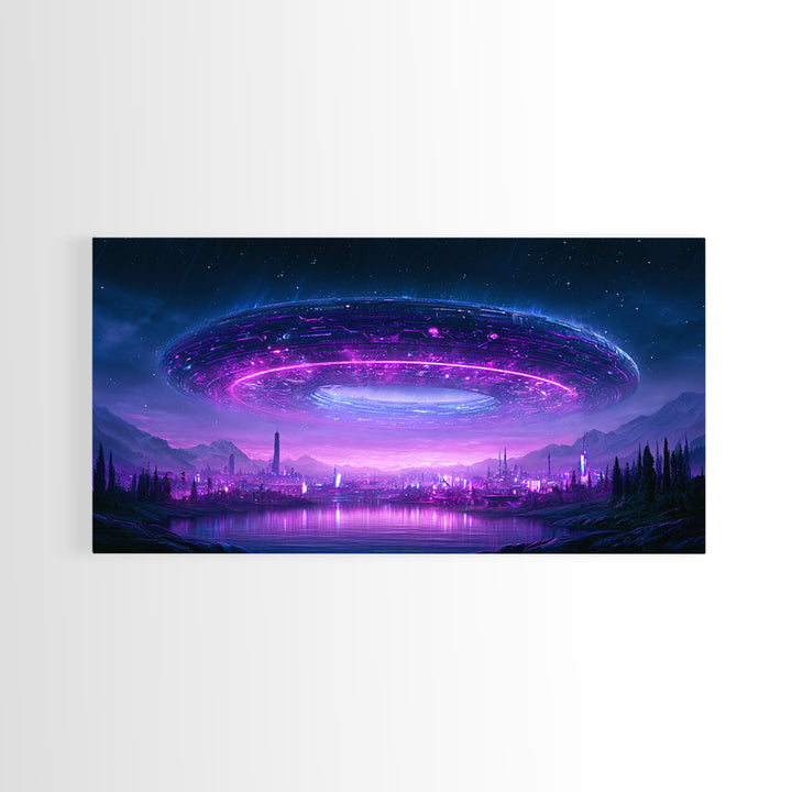 Giant Ring World Seen from a Valley Canvas Print, Scifi Art, Wall Decor, Living Room Decor, Fine Art, Orbit, Living Room Art, SCI-2x1-52