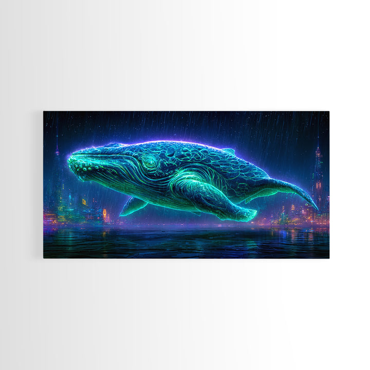 Cosmic Whale Swimming Through Deep Space Framed Canvas Print, Scifi Art, Decor, Living Room Decor, Oil Painting, Orbit, SCI-2x1-60