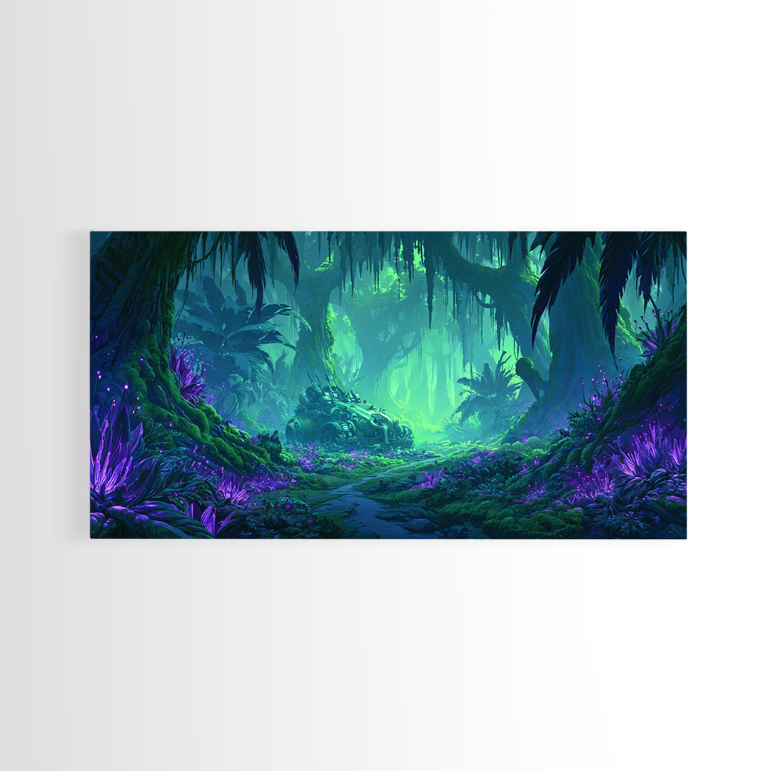 Alien Jungle with Bioluminescent Plants Canvas Print, Scifi Art, Canvas Print, Living Room Decor, Fine Art, Orbit, Weird Art, SCI-2x1-73