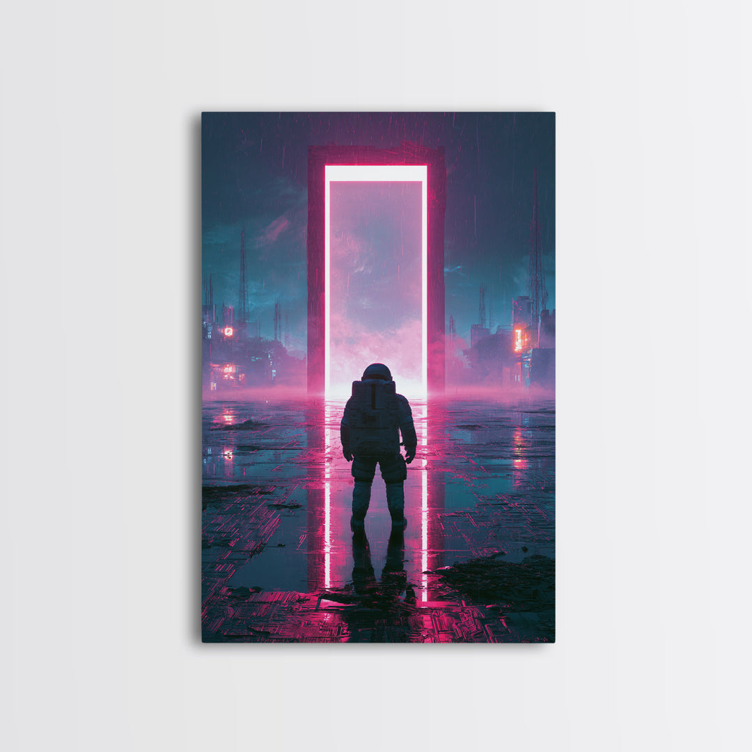 Astronaut Standing Before a Glowing Monolith Canvas Print, Scifi Art, Minimalist Decor, Living Room Decor, Fine Art, Orbit, SCI-2x3-10