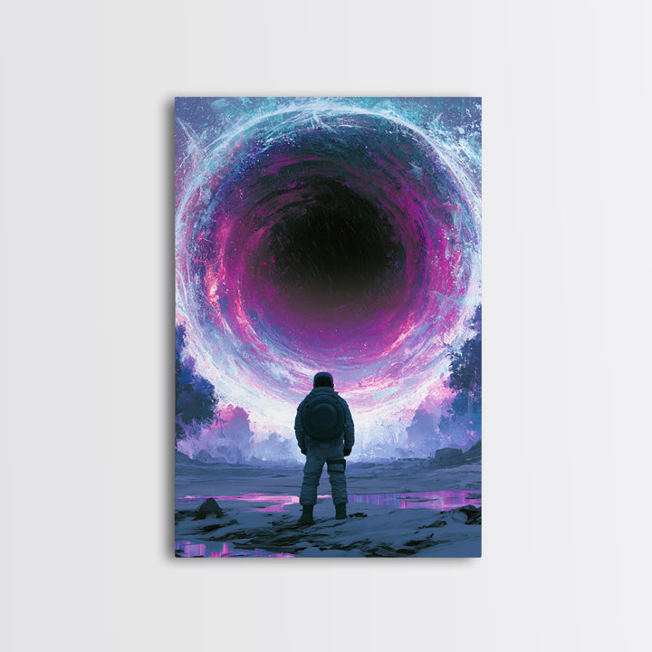 Wormhole Opening over Barren Landscape Framed Canvas Print, Scifi Art, Digital Art, Living Room Decor, Oil Painting, Orbit, SCI-2x3-25