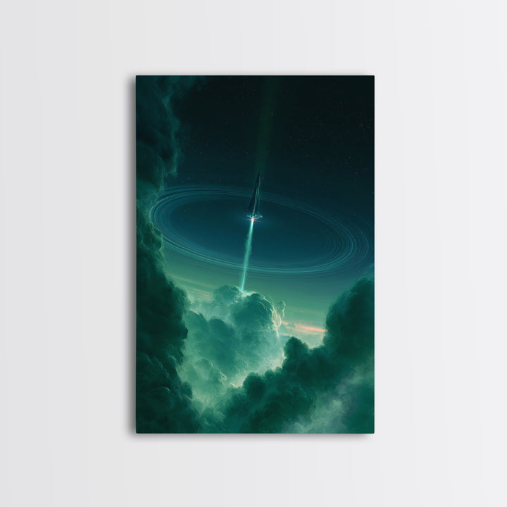 Retro Rocket Launching Through Cloud Rings Canvas Print, Scifi Art, Canvas Wall Art, Living Room Decor, Fine Art, Orbit, SCI-2x3-39