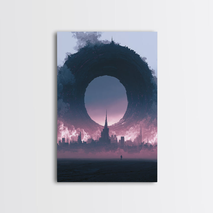 Wormhole Opening over Barren Landscape Canvas Print, Scifi Art, Canvas Print, Living Room Decor, Fine Art, Orbit, Weird Art, SCI-2x3-49
