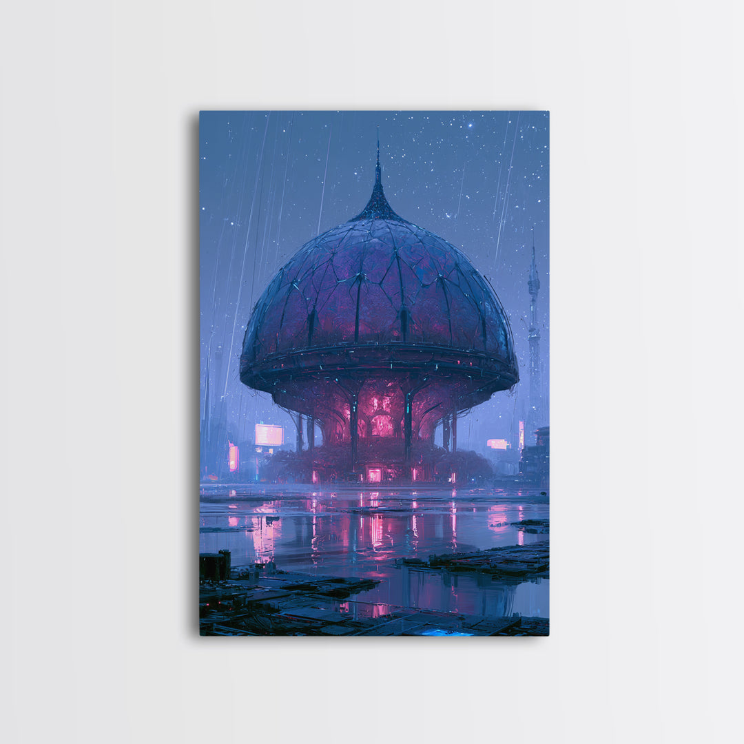 Futuristic Botanical Dome Framed Canvas Print, Scifi Art, Textured Painting, Living Room Decor, Orbit, Canvas Wall Art, SCI-2x3-56
