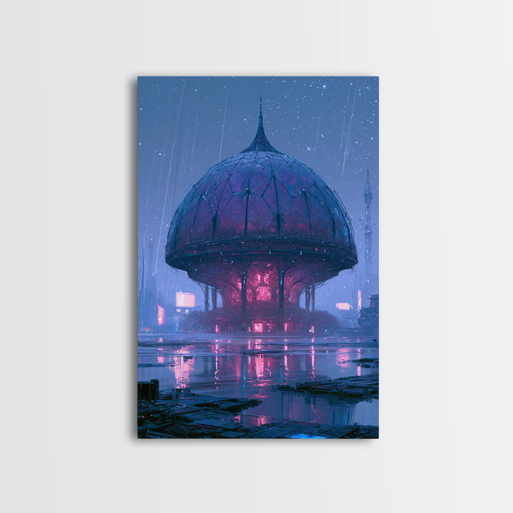 Futuristic Botanical Dome Framed Canvas Print, Scifi Art, Textured Painting, Living Room Decor, Orbit, Canvas Wall Art, SCI-2x3-56
