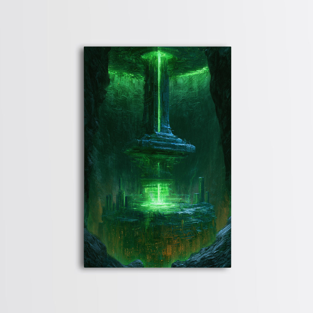 Glowing Alien Artifact Framed Canvas Print, Scifi Art, Space Art, Living Room Decor, Fine Art, Orbit, Luxury Decor, Art Print, SCI-2x3-76
