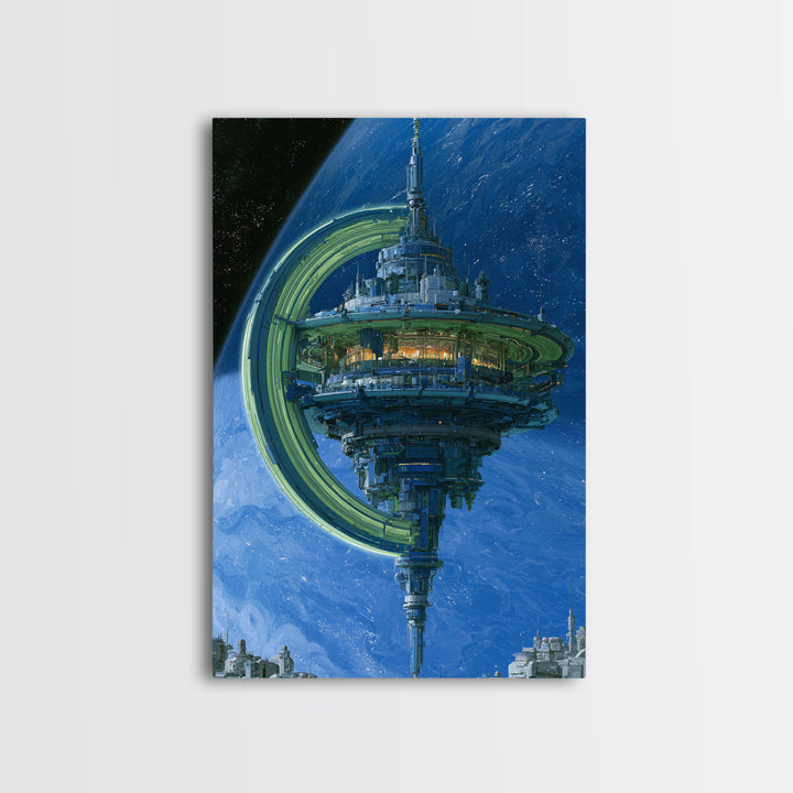 Space Station Orbiting Blue Gas Giant Canvas Print, Scifi Art, Ai Art, Living Room Decor, Abstract Art, Orbit, Star Wars Art, SCI-2x3-86