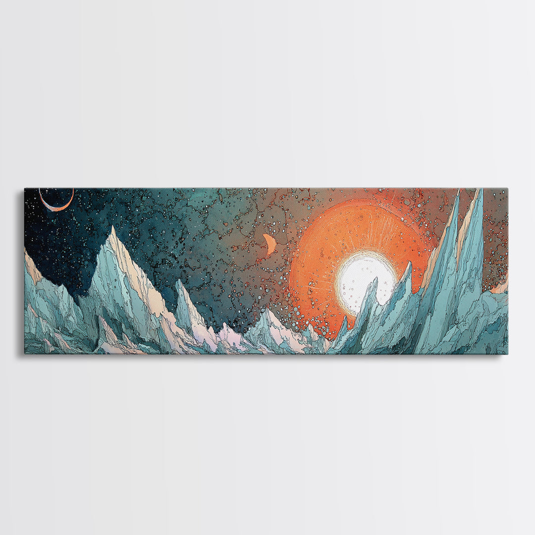 Robot Companion Crossing a Red Canyon Canvas Print, Scifi Art, Fantasy Art, Living Room Decor, Oil Painting, Orbit, SCI-3x1-20
