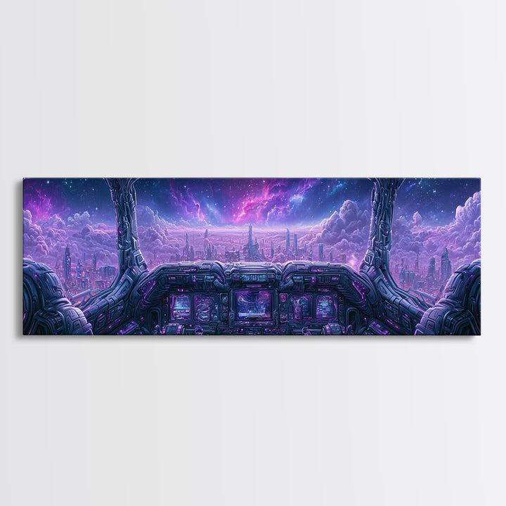 Starship Cockpit View of Nebula Clouds Framed Canvas Print, Scifi Art, Room Decor, Living Room Decor, Fine Art, Orbit, SCI-3x1-27