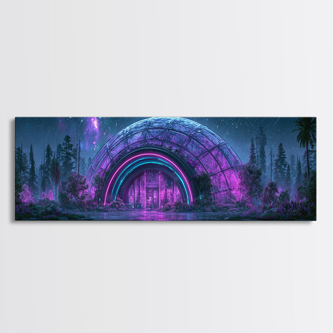 Futuristic Botanical Dome Canvas Print, Scifi Art, Neutral Decor, Living Room Decor, Oil Painting, Orbit, Home Decor, SCI-3x1-40