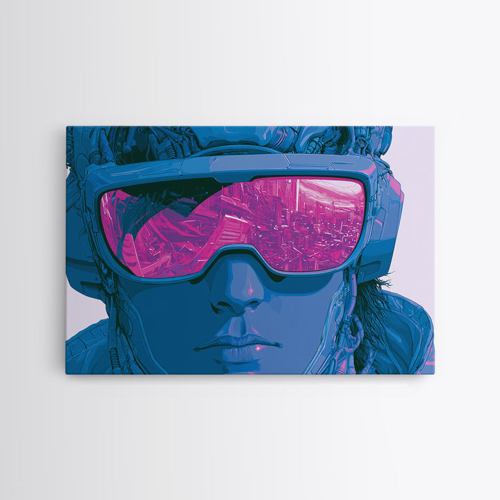 Cyborg Portrait with Reflective Visor Canvas Print, Scifi Art, Retro Futurism Art, Living Room Decor, Oil Painting, Orbit, SCI-3x2-37