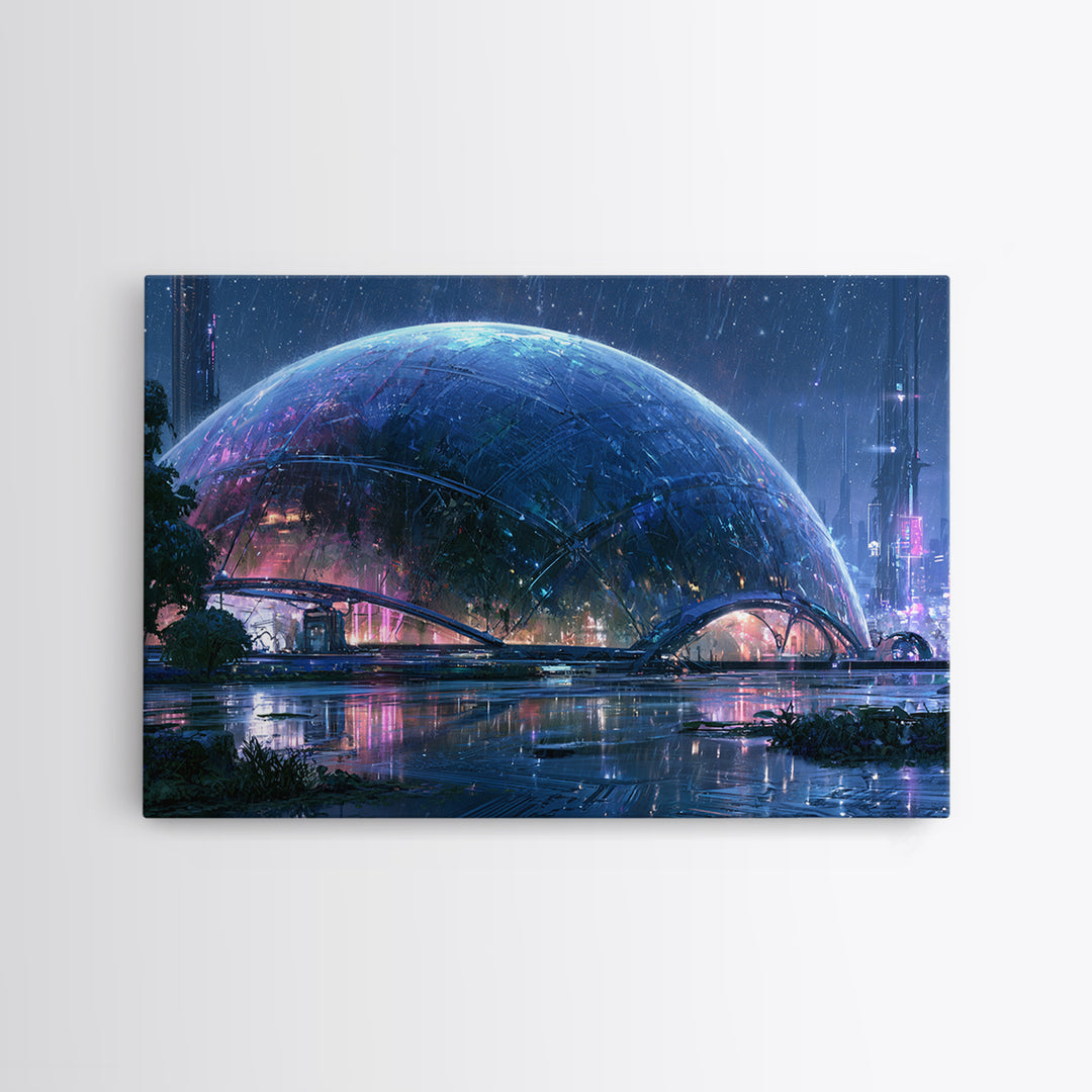 Futuristic Botanical Dome Canvas Print, Scifi Art, Weird Art, Living Room Decor, Fine Art, Orbit, Art Print, Textured Painting, SCI-3x2-52