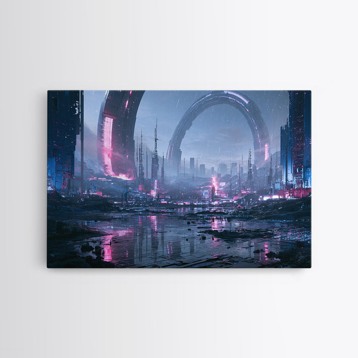 Giant Ring World Seen from a Valley Canvas Print, Scifi Art, Poster, Living Room Decor, Fine Art, Orbit, Retro Wall Art, SCI-3x2-84