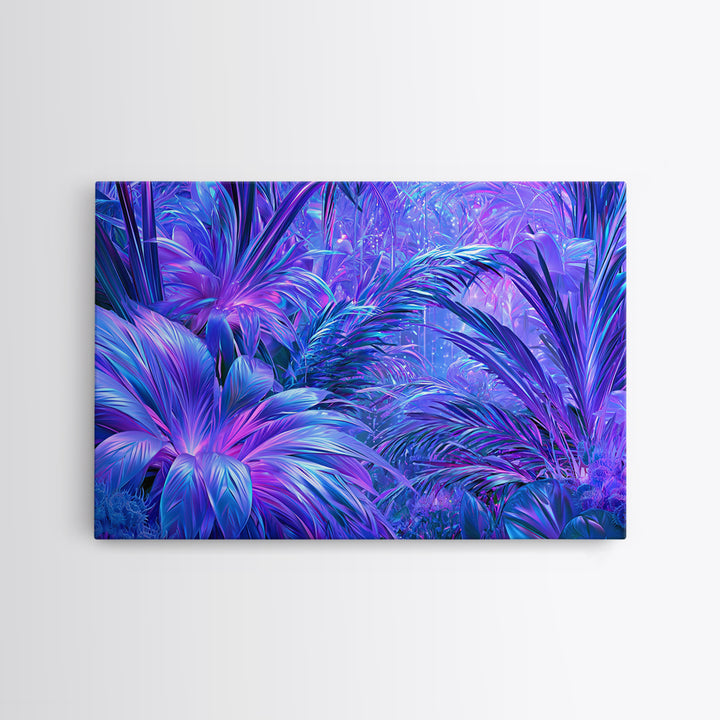 Alien Jungle with Bioluminescent Plants Framed Canvas Print, Scifi Art, Contemporary Art, Living Room Decor, Fine Art, Orbit, SCI-3x2-9