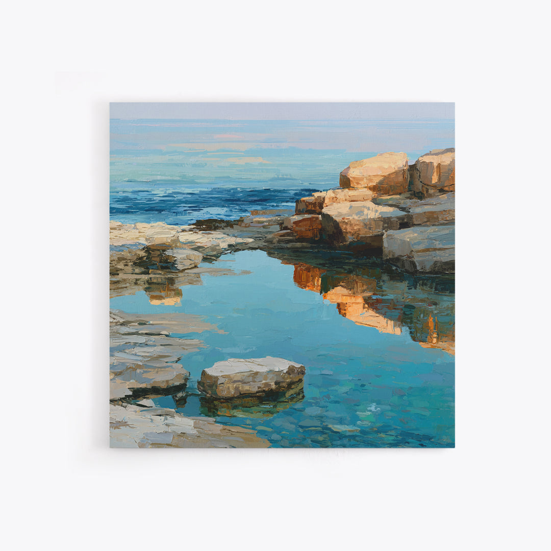 Rocky Tidepool with Reflections Framed Canvas Print, Seascape Art, Canvas Wall Art, Coastal Decor, Fine Art, Seascape, SEA-1x1-11