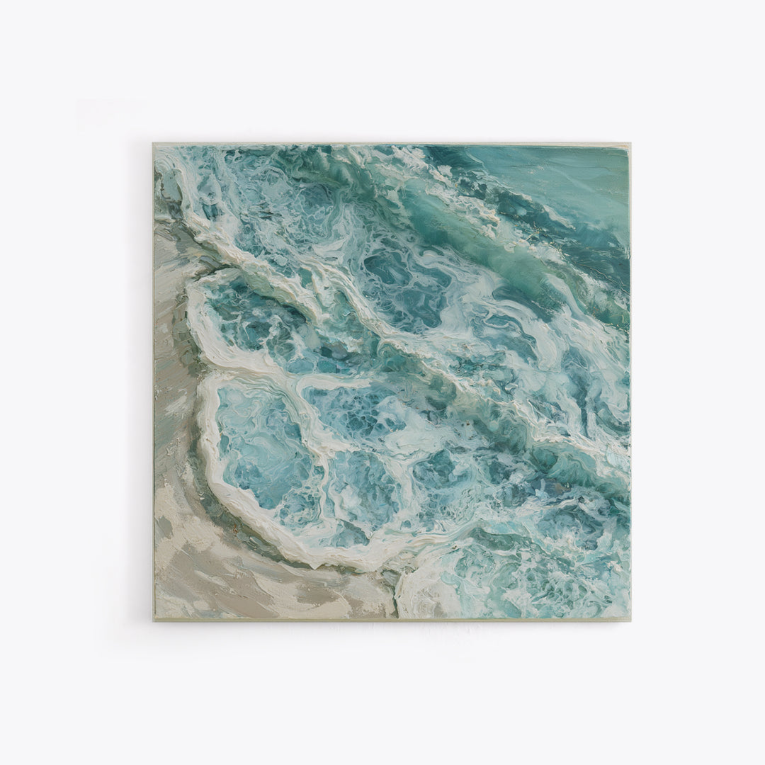 Ocean Foam Patterns from Above Framed Canvas Print, Seascape Art, Digital Prints, Coastal Decor, Oil Painting, Seascape, SEA-1x1-12