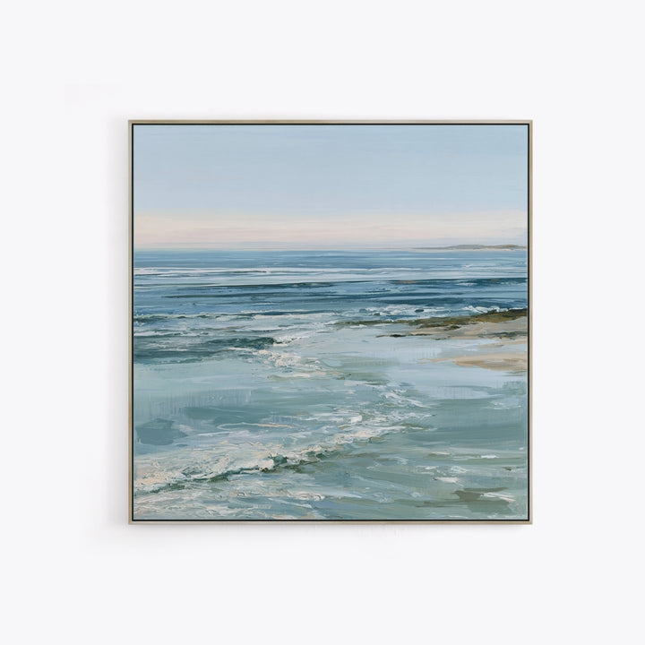 Calm Blue Horizon Framed Canvas Print, Seascape Art, Living Room Decor, Coastal Decor, Oil Painting, Seascape, Gallery Decor, SEA-1x1-2