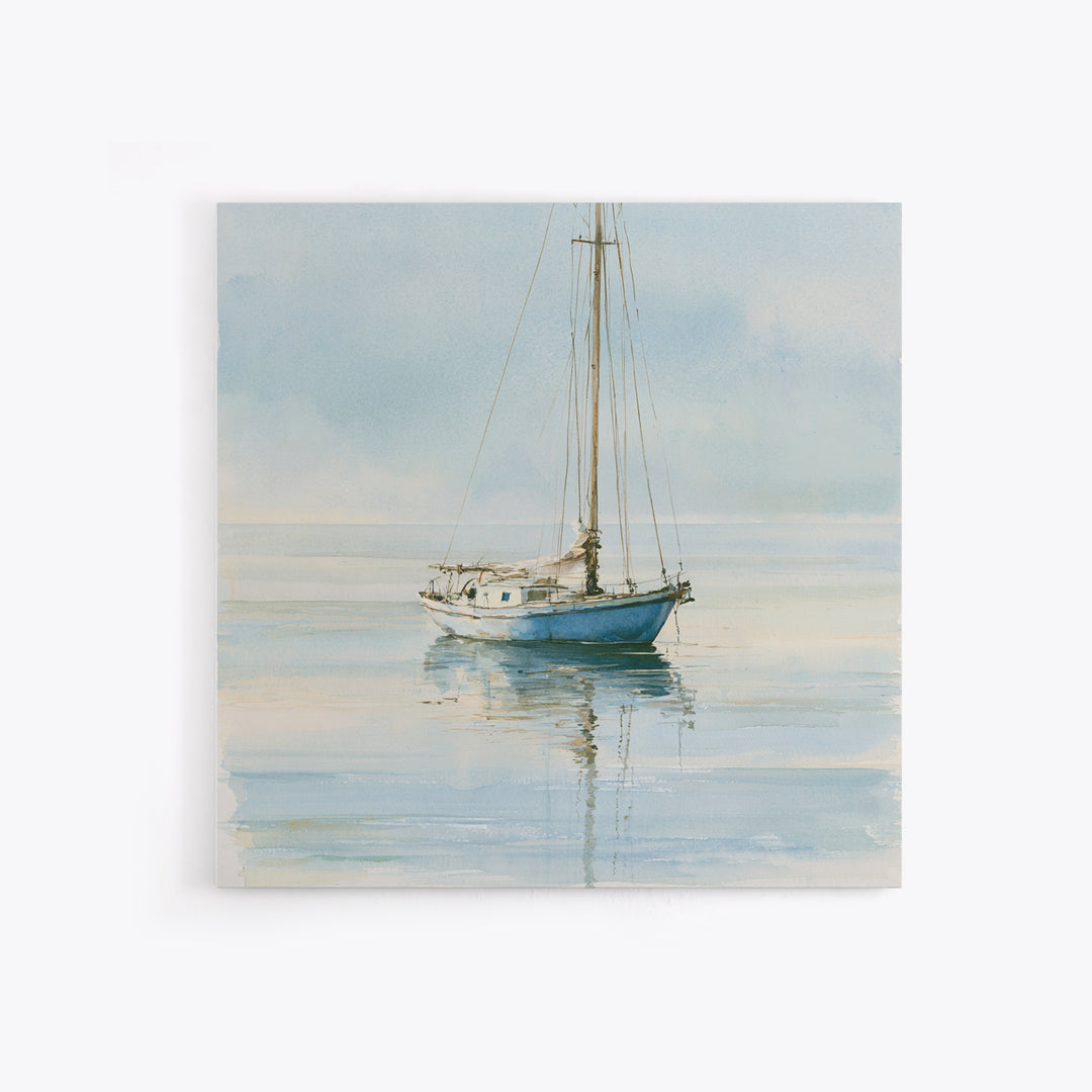Quiet Sailboat on Glassy Water Framed Canvas Print, Seascape Art, Gallery Decor, Coastal Decor, Fine Art, Seascape, SEA-1x1-32