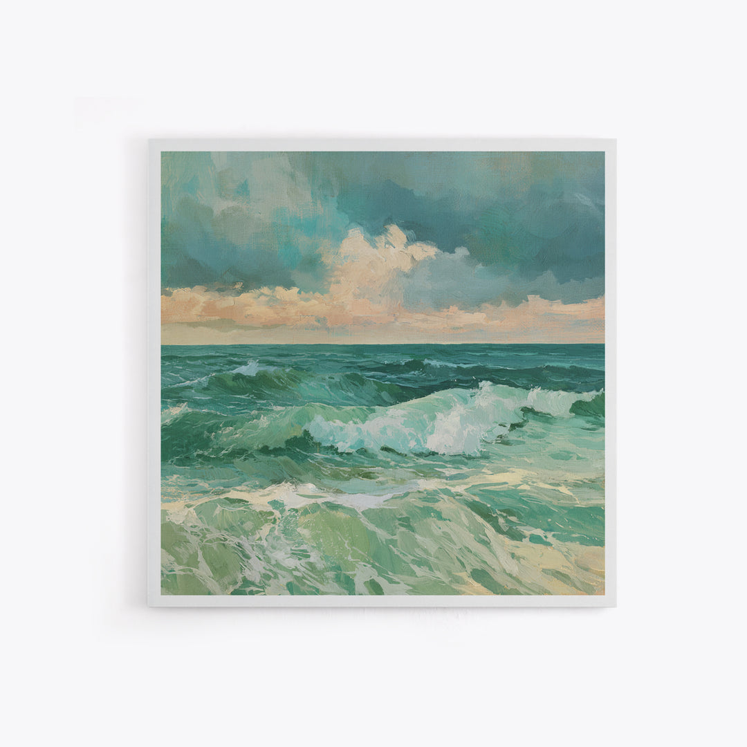 Turbulent Green Sea Framed Canvas Print, Seascape Art, Fine Art Print, Coastal Decor, Abstract Art, Seascape, Digital Prints, SEA-1x1-33