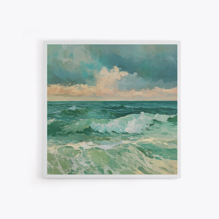 Turbulent Green Sea Framed Canvas Print, Seascape Art, Fine Art Print, Coastal Decor, Abstract Art, Seascape, Digital Prints, SEA-1x1-33