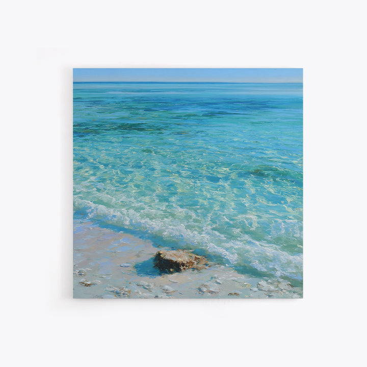 Tropical Lagoon with Transparent Shallows Framed Canvas Print, Seascape Art, Coastal Wall Art, Coastal Decor, Watercolor Art, SEA-1x1-34
