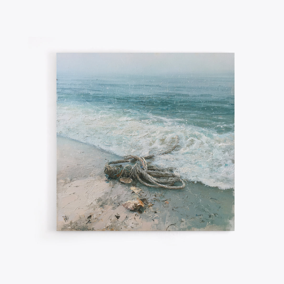 Rain over Ocean with Blurred Horizon Framed Canvas Print, Seascape Art, Canvas Print, Coastal Decor, Oil Painting, Seascape, SEA-1x1-68