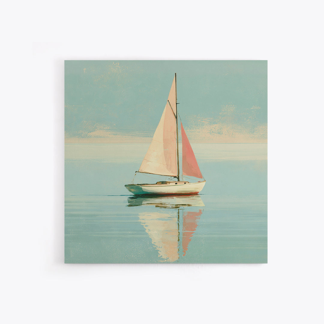 Quiet Sailboat on Glassy Water Framed Canvas Print, Seascape Art, Neutral Decor, Coastal Decor, Fine Art, Seascape, Home Decor, SEA-1x1-80