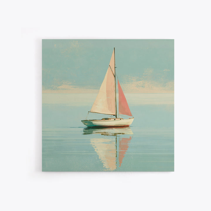 Quiet Sailboat on Glassy Water Framed Canvas Print, Seascape Art, Neutral Decor, Coastal Decor, Fine Art, Seascape, Home Decor, SEA-1x1-80