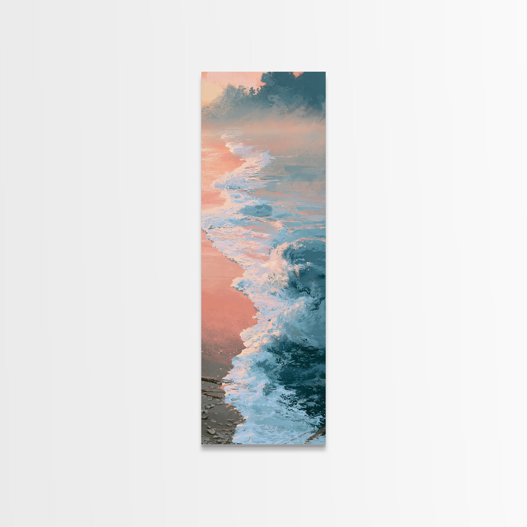 Sunset Surf Glowing Orange and Pink Canvas Print, Seascape Art, Art Print, Coastal Decor, Fine Art, Seascape, Printable Art, SEA-1x3-40
