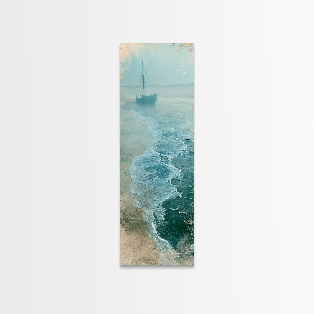 Fishing Boat Silhouette Framed Canvas Print, Seascape Art, Coastal Decor, Fine Art, Seascape, Minimalist Decor, SEA-1x3-74