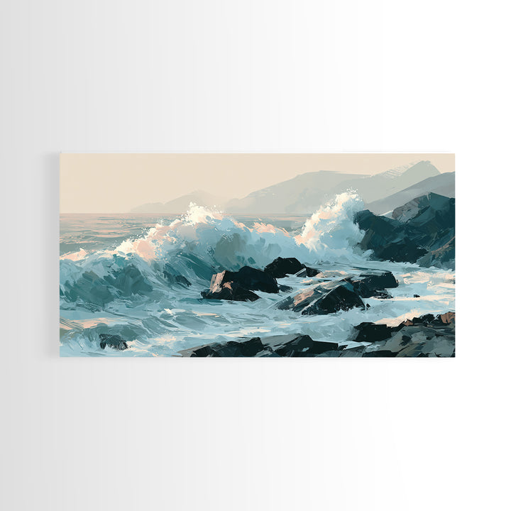 Storm Waves Crashing Canvas Print, Seascape Art, Wall Art, Coastal Decor, Oil Painting, Seascape, Abstract Art, Bedroom Decor, SEA-2x1-21