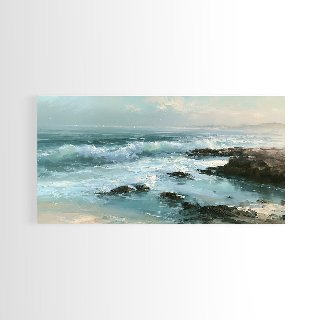 Rocky Tidepool with Reflections Canvas Print, Seascape Art, Digital Wall Art, Coastal Decor, Fine Art, Seascape, Wall Art Print, SEA-2x1-31