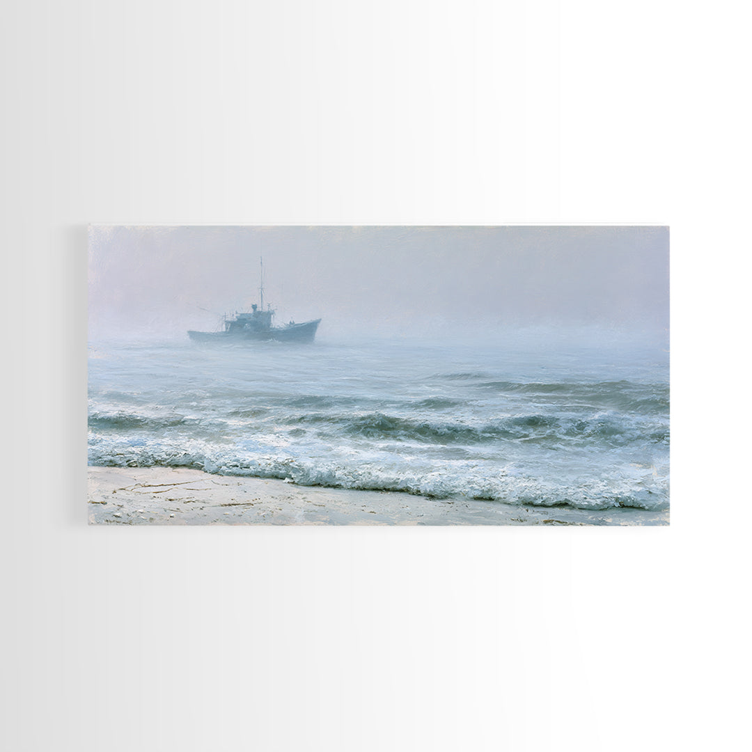 Fishing Boat Silhouette Framed Canvas Print, Seascape Art, Luxury Decor, Coastal Decor, Fine Art, Seascape, Oil Painting, SEA-2x1-34
