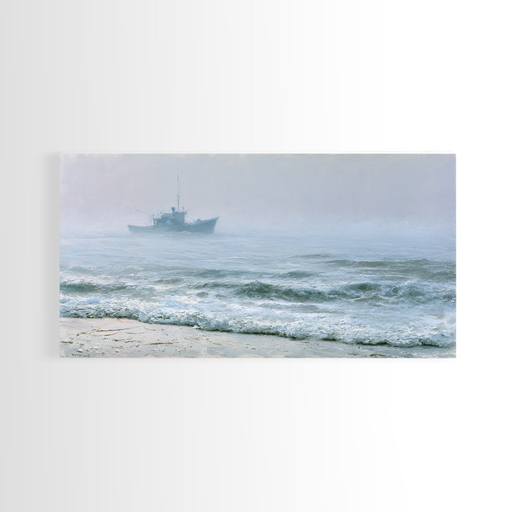 Fishing Boat Silhouette Framed Canvas Print, Seascape Art, Luxury Decor, Coastal Decor, Fine Art, Seascape, Oil Painting, SEA-2x1-34