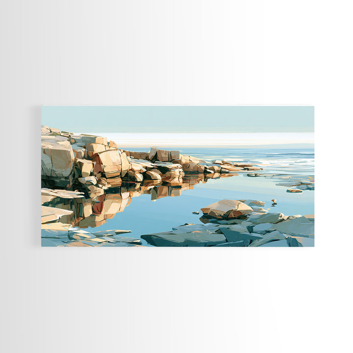 Rocky Tidepool with Reflections Framed Canvas Print, Seascape Art, Bedroom Decor, Coastal Decor, Seascape, Coastal Wall Art, SEA-2x1-55