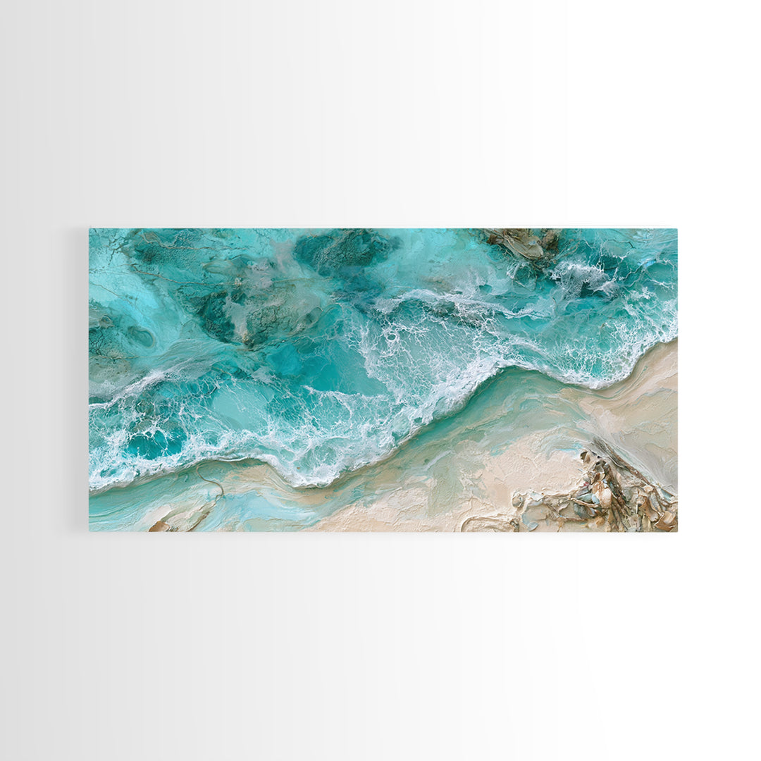 Aerial Reef Water Canvas Print, Seascape Art, Digital Wall Art, Coastal Decor, Watercolor Art, Seascape, Wall Art Print, SEA-2x1-68