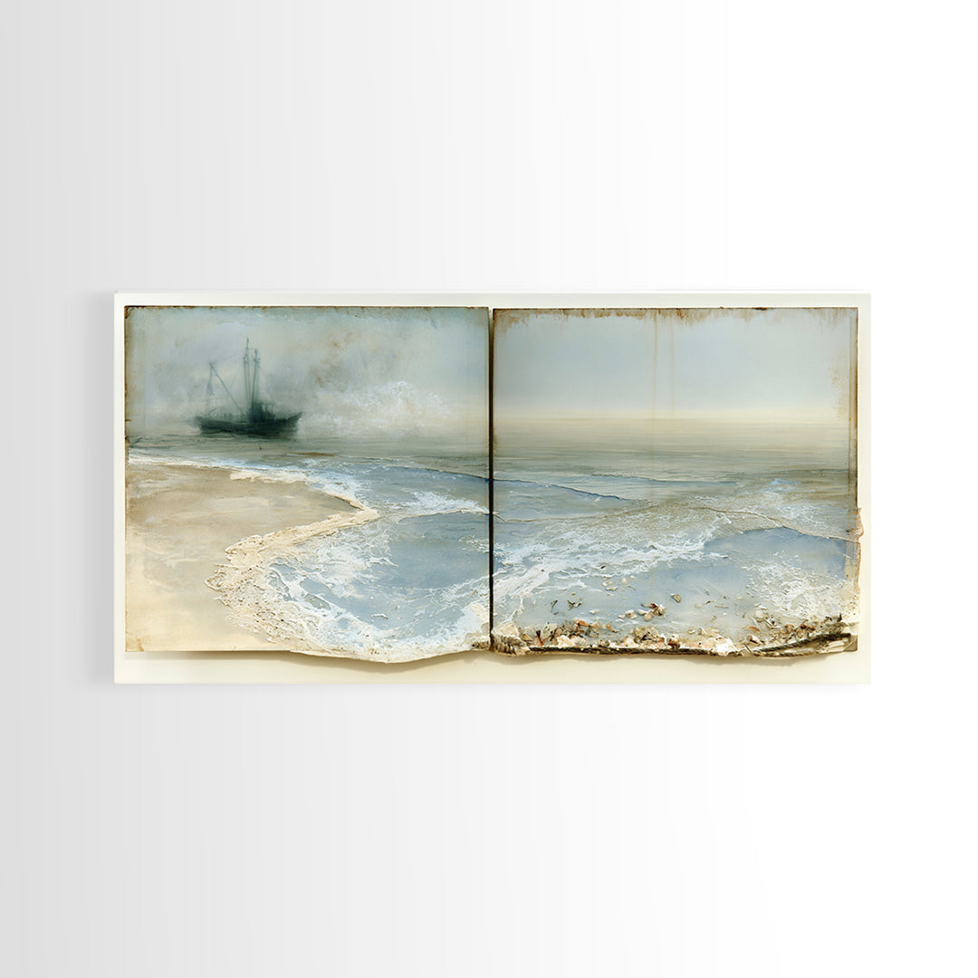 Fishing Boat Silhouette Canvas Print, Seascape Art, Wall Art, Coastal Decor, Fine Art, Seascape, Abstract Art, Bedroom Decor, SEA-2x1-82