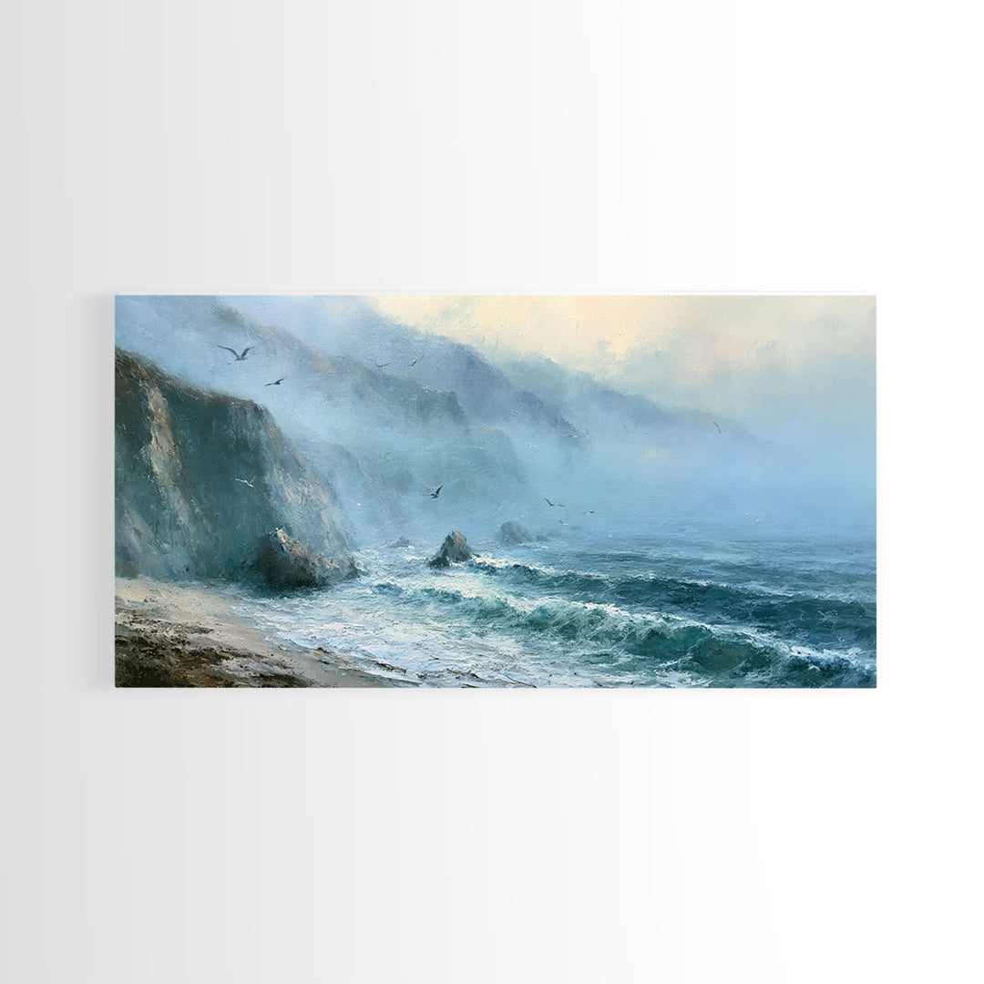 Misty Sea Cliffs Framed Canvas Print, Seascape Art, Abstract Art, Coastal Decor, Seascape, Nautical Decor, Coastal Wall Art, SEA-2x1-97