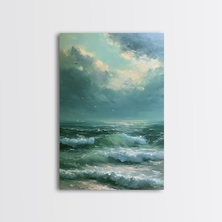 Turbulent Green Sea Framed Canvas Print, Seascape Art, Art Print, Coastal Decor, Abstract Art, Seascape, Printable Art, SEA-2x3-41
