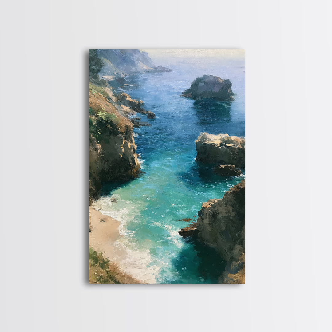 Coastal Cove with Turquoise Water Framed Canvas Print, Seascape Art, Wall Art, Coastal Decor, Abstract Art, Seascape, SEA-2x3-47