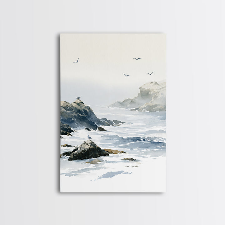 Misty Sea Cliffs Canvas Print, Seascape Art, Large Wall Art, Coastal Decor, Seascape, Watercolor Painting, Bedroom Wall Art, SEA-2x3-61