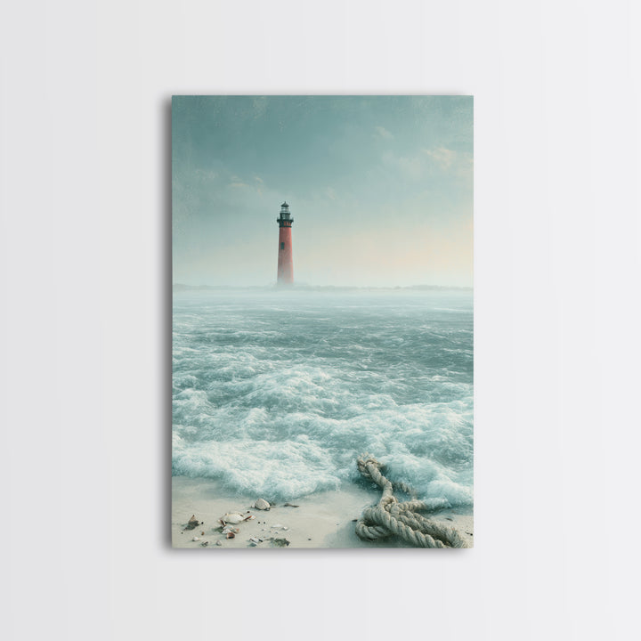 Dramatic Lighthouse in Distant Spray Canvas Print, Seascape Art, Original Painting, Coastal Decor, Abstract Art, Seascape, SEA-2x3-62