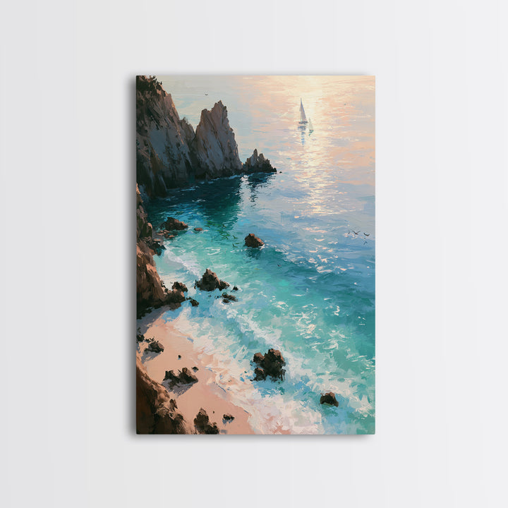 Coastal Cove with Turquoise Water Canvas Print, Seascape Art, Original Painting, Coastal Decor, Seascape, Living Room Decor, SEA-2x3-71