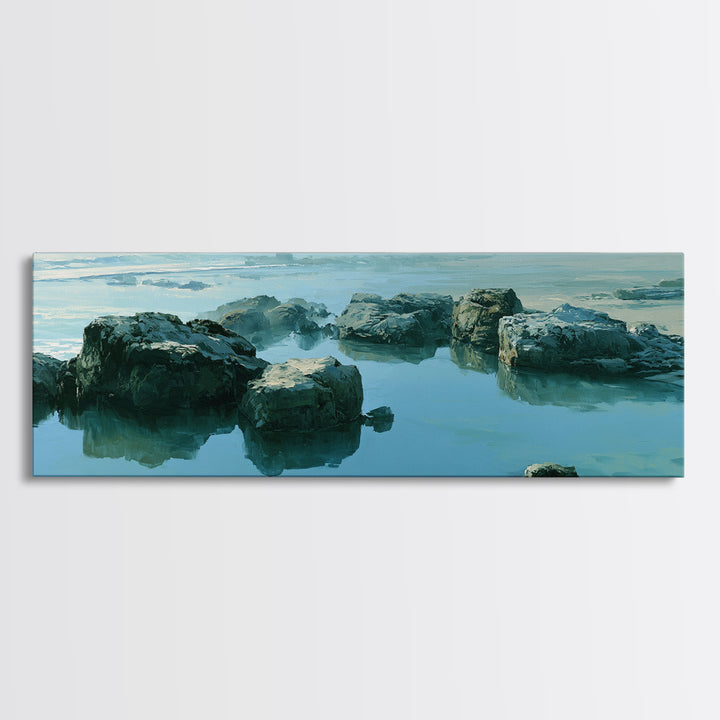 Rocky Tidepool with Reflections Canvas Print, Seascape Art, Gallery Decor, Coastal Decor, Fine Art, Seascape, Contemporary Art, SEA-3x1-3