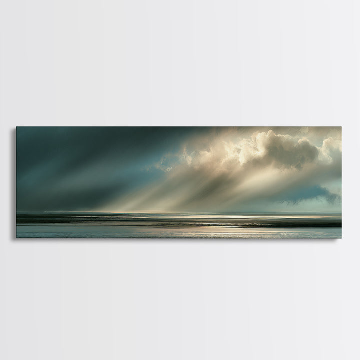 Rain over Ocean with Blurred Horizon Canvas Print, Seascape Art, Beach Decor, Coastal Decor, Seascape, Minimalist Decor, SEA-3x1-36