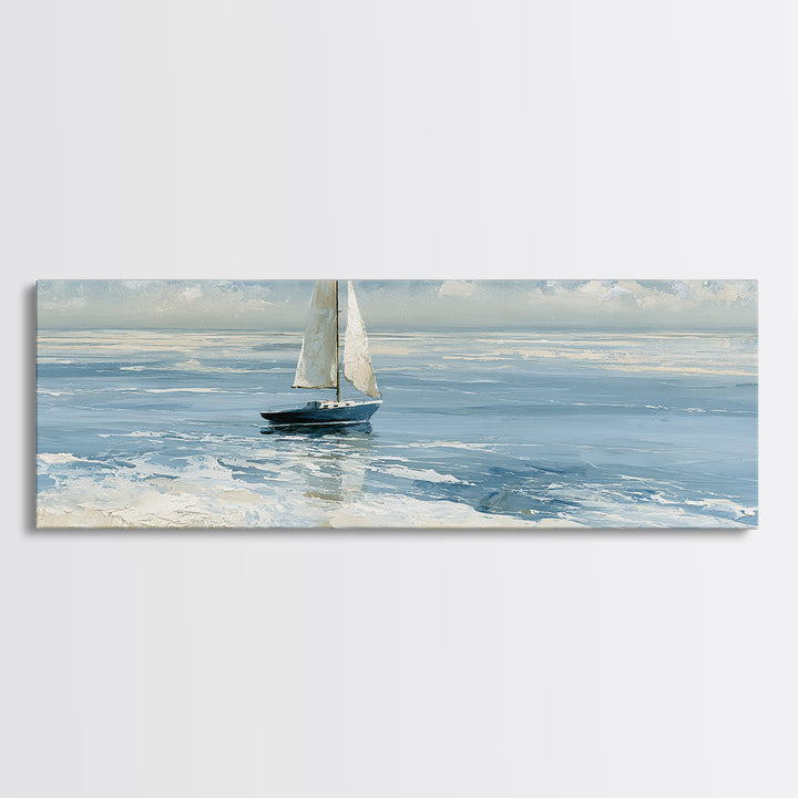 Quiet Sailboat on Glassy Water Canvas Print, Seascape Art, Luxury Decor, Coastal Decor, Fine Art, Seascape, Oil Painting, SEA-3x1-48