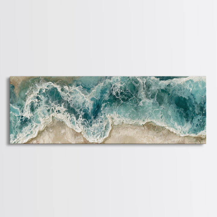Ocean Foam Patterns from Above Framed Canvas Print, Seascape Art, Room Decor, Coastal Decor, Seascape, Digital Wall Art, SEA-3x1-52